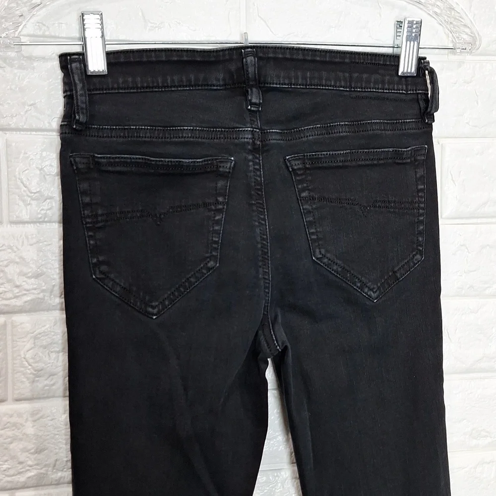 DIESEL Black Skinzee Super Slim Skinny Regular Waist Distressed Jean w/ …